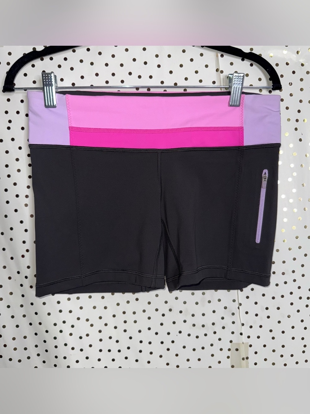Lululemon Women's Black Athletic Shorts with Pink Waistband
